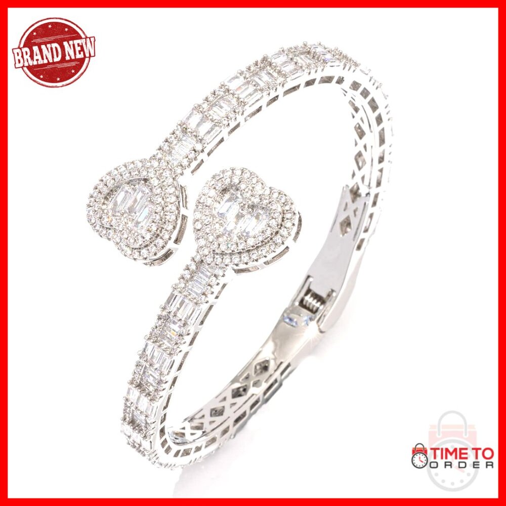 14k Gold Plated Baguette Diamond Bracelet Elegant Minimal Chic Bangle Cuff